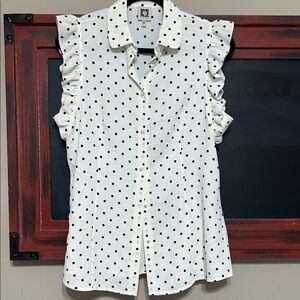 Anne Klein White Sleeveless Polka Dot Button-Down Blouse